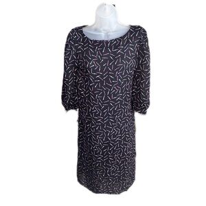 Vintage Stuart Alan Sheer Black Multi Color Graphic Print Dress Size Small